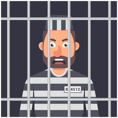 a man in prison. striped prisoner shape. man behind bars. 