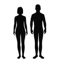 Vector silhouettes of man and woman standing, couple,  black color, isolated on white background