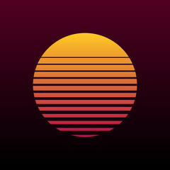 Abstract 80s retro background with sun illustration