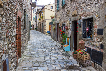 Fototapeta na wymiar streets and buildings in Montefioralle old village in Tuscany