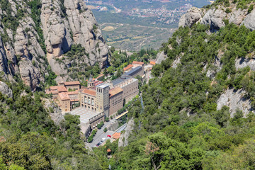 Montserrat Monastery from Above. Montserrat monastery in Catalonia, Spain, view from above