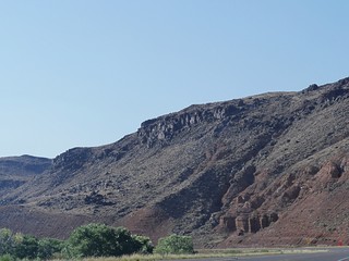 Close up of rugged cliff sides along the road to Zion National Park, Utah.