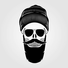 Hipster skull with mustache and bread. Vector illustration.