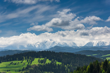 Panoramic view over Tatra Mountains from Pieniny National Park in Poland