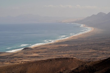 Amazing aerial view of the Atlantic Ocean coastline.  Cofete, Fuerteventura Canary Islands, Spain
