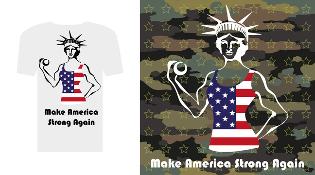 Make America Strong Again T shirt. Statue of Liberty as a bodybuilder women.