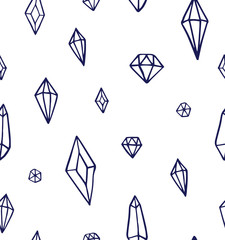 Handrawn crystal gems seamless pattern vector white background