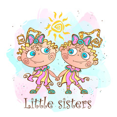 Two little sisters. Twin girls Vector