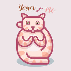 Obraz na płótnie Canvas Cute cartoon cat in yoga pose meditation, a marichyasana position.