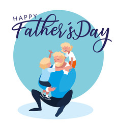 happy father day card with dad and children