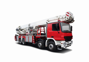Big Fire truck crane isolated on white