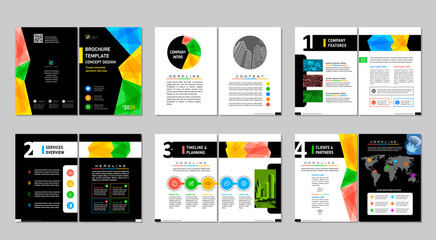 Brochure creative design. Multipurpose template, include cover, back and inside pages. Trendy minimalist flat geometric design. Vertical a4 format.