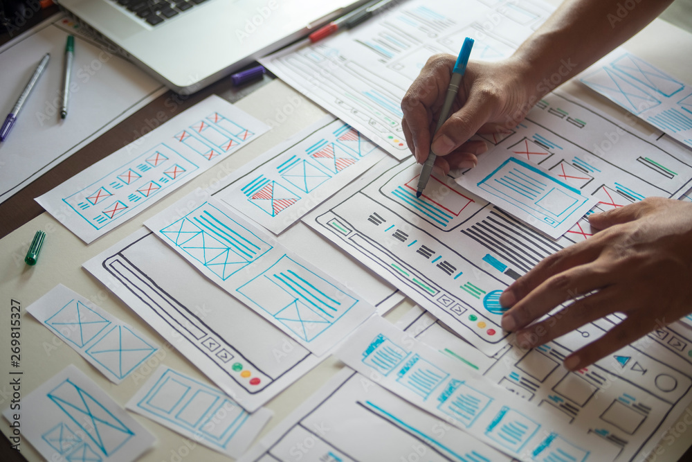 Poster ux graphic designer creative sketch planning application process development prototype wireframe for