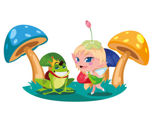 beautiful magic fairy with toad prince in the garden