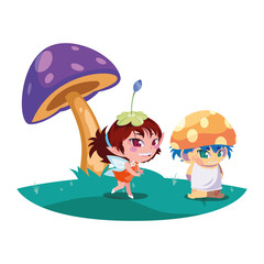 beautiful magic fairy and fungu elf in the garden