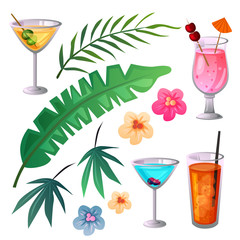colorful summer holiday banner with tropical cocktail