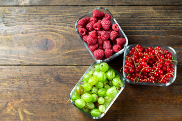 summer berries in glass trays