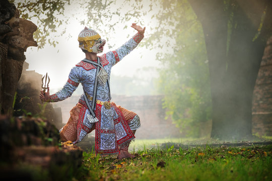 Art culture Thailand Dancing in masked khon in literature ramayana,Thai classical monkey masked, Khon,Thailand