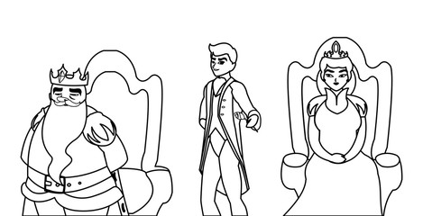 prince charming with queen and king on throne characters