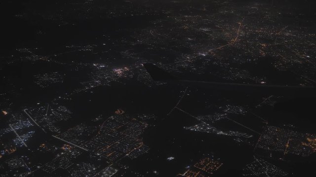Night aerial footage of the capital Delhi. India.