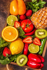 Fruits and vegetables rich in vitamin C in box.
