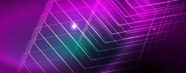 Shiny glowing design background, neon style lines, technology concept, vector