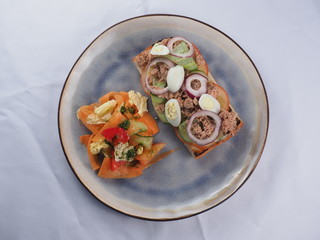 Meat Sandwich with cucumbers and egg