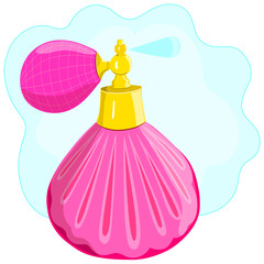 The flat pattern perfume bottle-a perfume. Pink bottle of perfume with a spray bottle .Vector