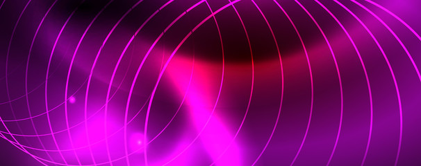 Neon glowing techno lines, hi-tech futuristic abstract background template, vector