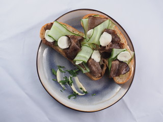 Ciabatta with beef cheese and cucumber