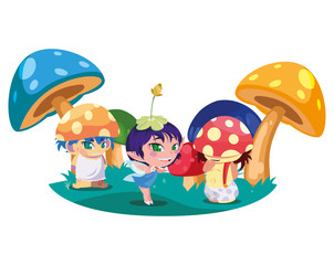 fungus elfs and fairy in the garden