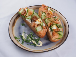 Tasty bruschetta with salmon