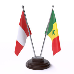 Peru and Senegal, two table flags isolated on white background. 3d image