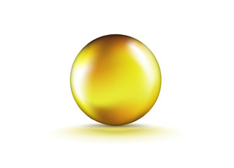 Liquid Gel Gold Round Oil bubble isolated on transparent background. Cosmetic Capsule of vitamin E, A or omega 3 or 6 oil. Realistic vector.