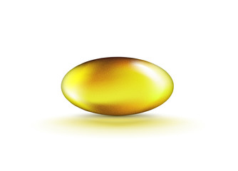 Liquid Gel Gold Oval Oil bubble isolated on transparent background. Cosmetic Capsule of vitamin E, A or omega 3 or 6 oil. Realistic vector.