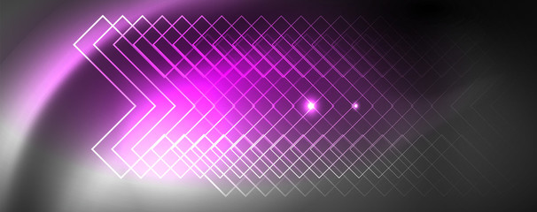 Shiny neon techno template. Neon lines background, 80s style laser rays