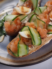 Tasty bruschetta with salmon
