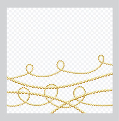 Mardi Gras. Golden or Bronze Color Round Chain. Realistic String Beads insulated. Decorative element. Gold Bead Design. Vector illustration.