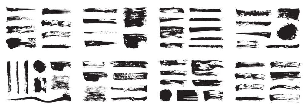 Korean, Chinese, Japanese ink brush strokes, blots, sprinkles, dabs and daubs set. Collection of grungy vector ink elements.
