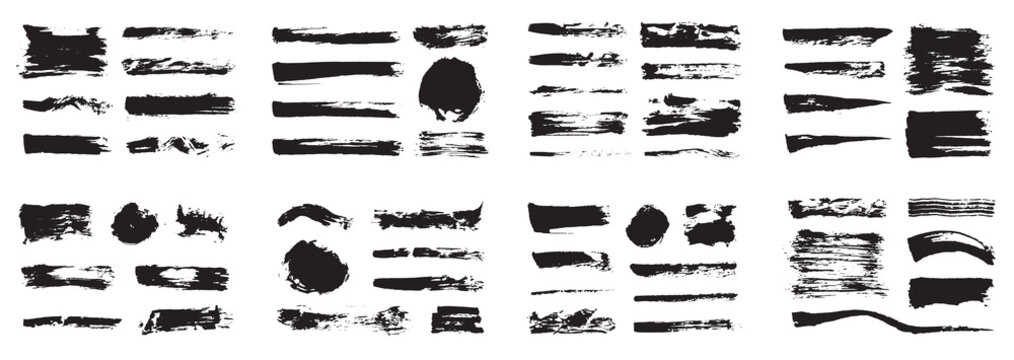 Korean, Chinese, Japanese ink brush strokes, blots, sprinkles, dabs and daubs set. Collection of grungy vector ink elements.