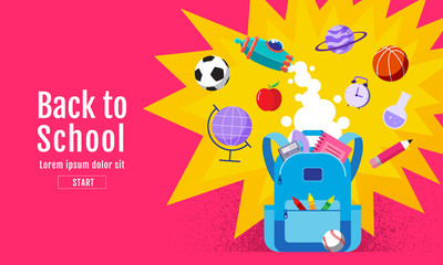 back to school sale banner, poster, flat design colorful, vector