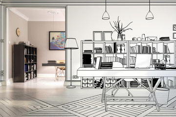 Neugestaltung im Büro - 3d illustration