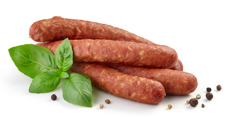 smoked sausages with herbs and spices - obrazy, fototapety, plakaty
