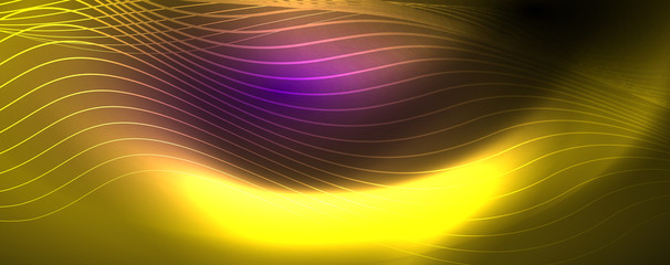 Neon vector wave lines abstract background, magic futuristic techno design