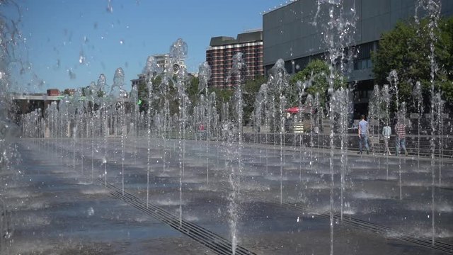 water feature , the fountain, in the park in front of the city museum in summer sunny day in moscow