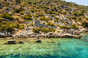 sea and rocks ancient ruins