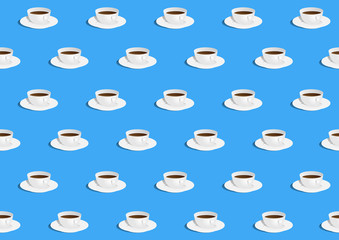 coffee cups 3d seamless pattern, modern tasty pattern on blue background