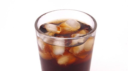 Cola drink in glass with ice