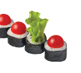 Japanese raw classic sushi rolls with rice fish cheese. isolated