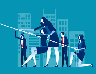 Business team pull ropes. Concept business vector illustration, Together, Competition & Challenge.